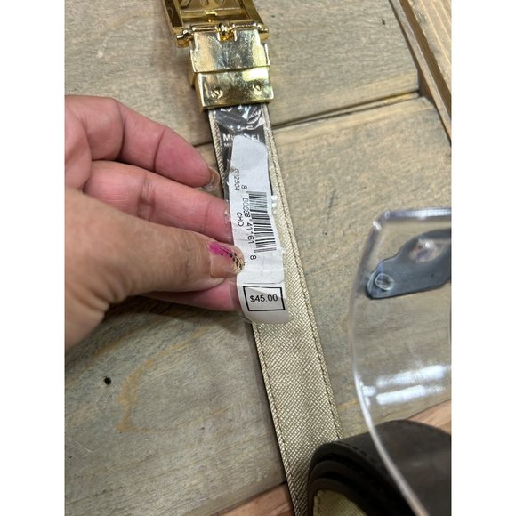 MK Michael Kors Faux Leather Brown Gold Belt Large - Picture 5 of 6